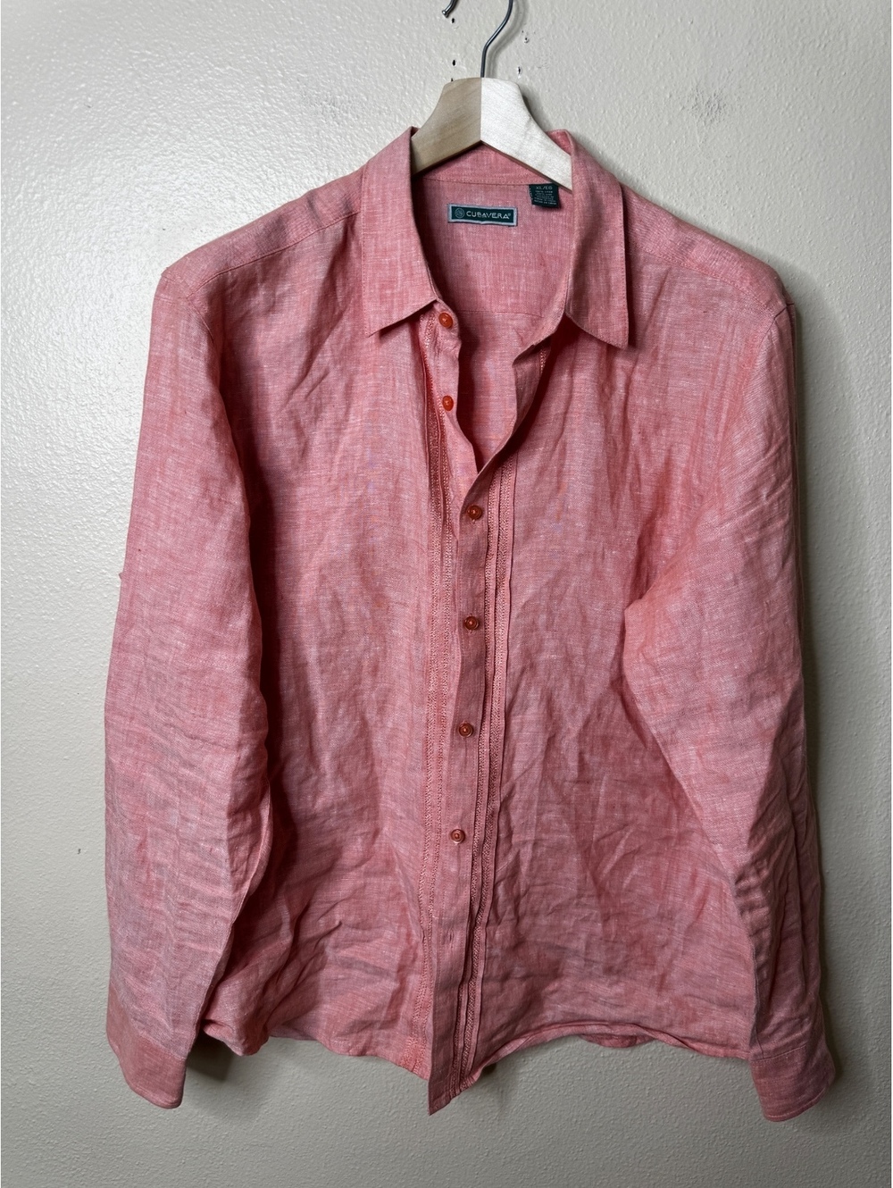 Cubavera Men’s XL Pink 100% Linen Button Up Shirt Long Sleeve Guayabera